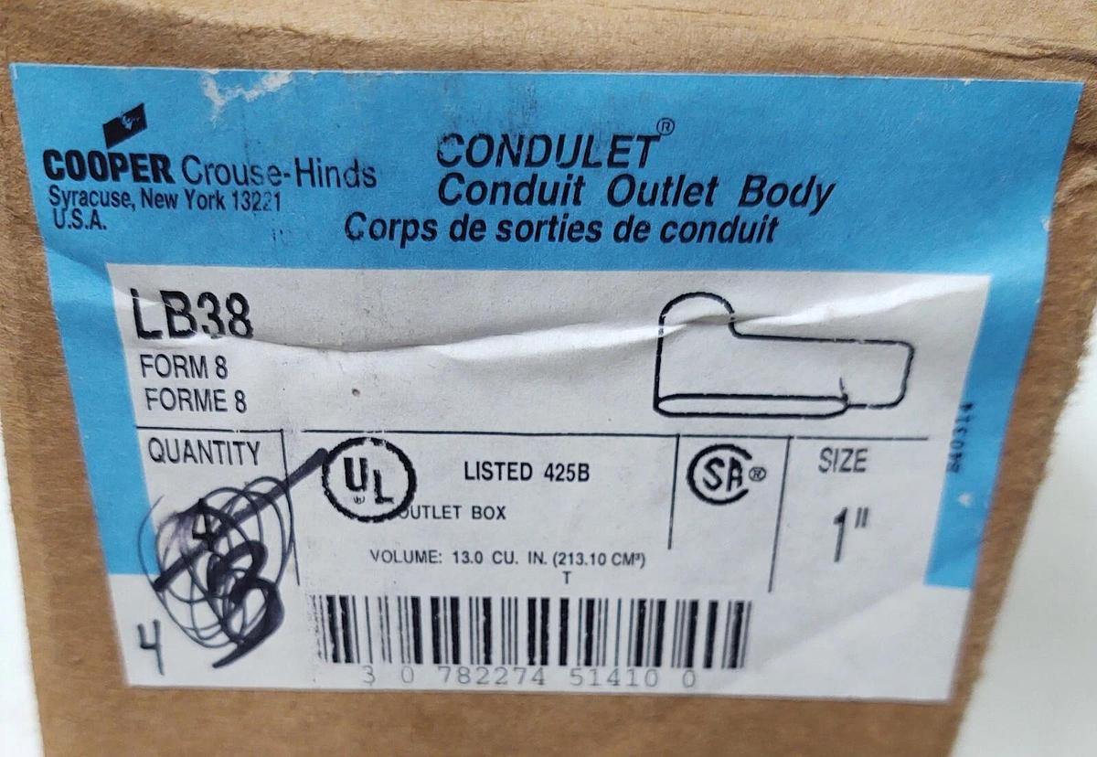 🔥 4 NEW CROUSE-HINDS LB38 1" CAST IRON RIGID THREADED CONDUIT FITTING TYPE LB