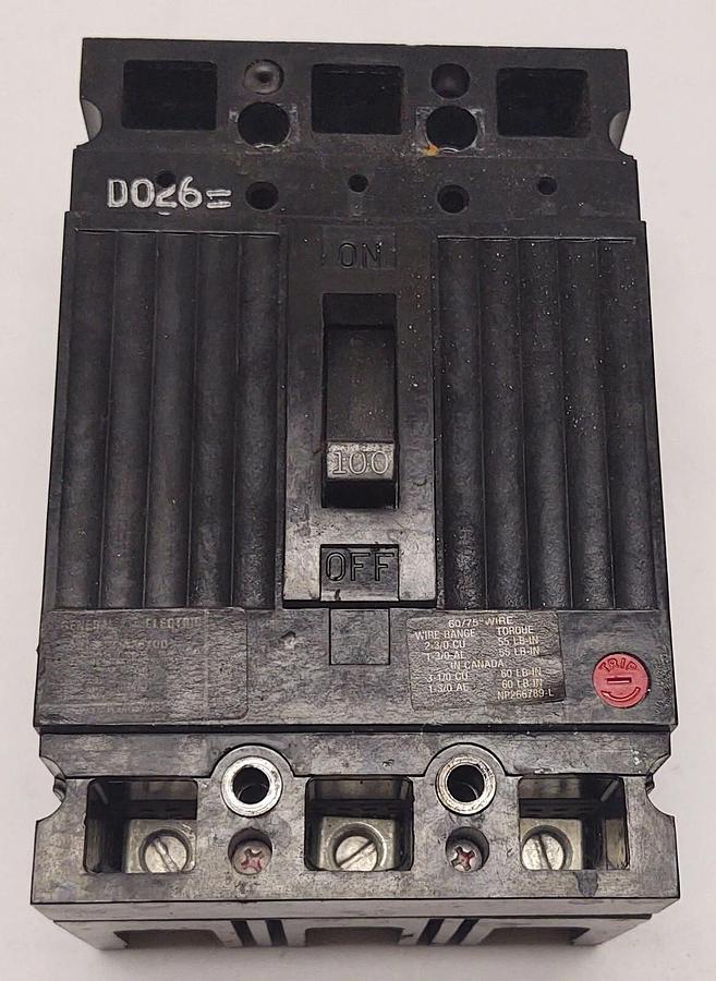 Used General Electric GE TED136100 3 pole 3PH 100A circuit breaker 600v Disconnect