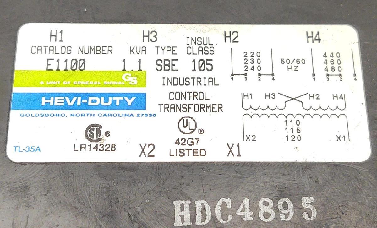Used 🔥 EGS Hevi-Duty E1100 1.1 SBE 105 Control Transformer 220-480 to 110-120