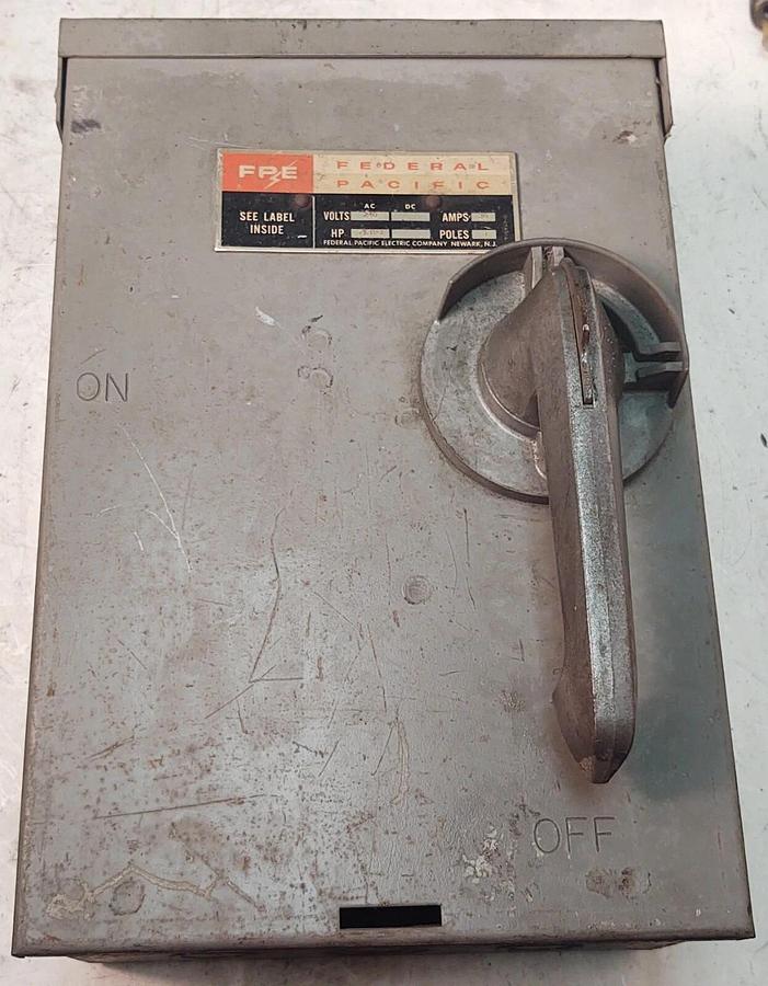 Used Federal Pacific AE-536 Fusible Enclosed Switch, 30A, 240V, 3 Pole With Ground
