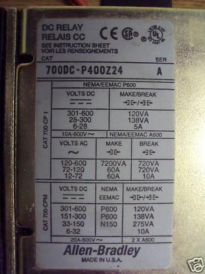 Used A B Allen Bradley 24 vdc Relay Contactor 700DC-P400Z24