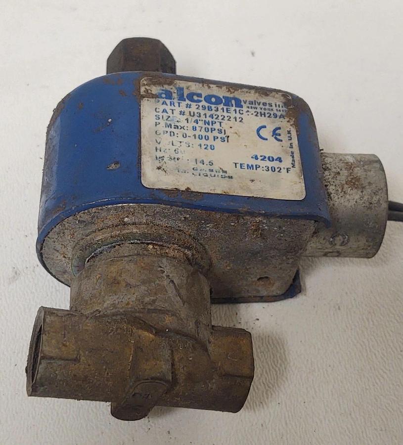 Used 🔥TESTED - ALCON SOLENOID VALVE 1/4" NPT, CAT NO: U31422212, 870PSI, 120V