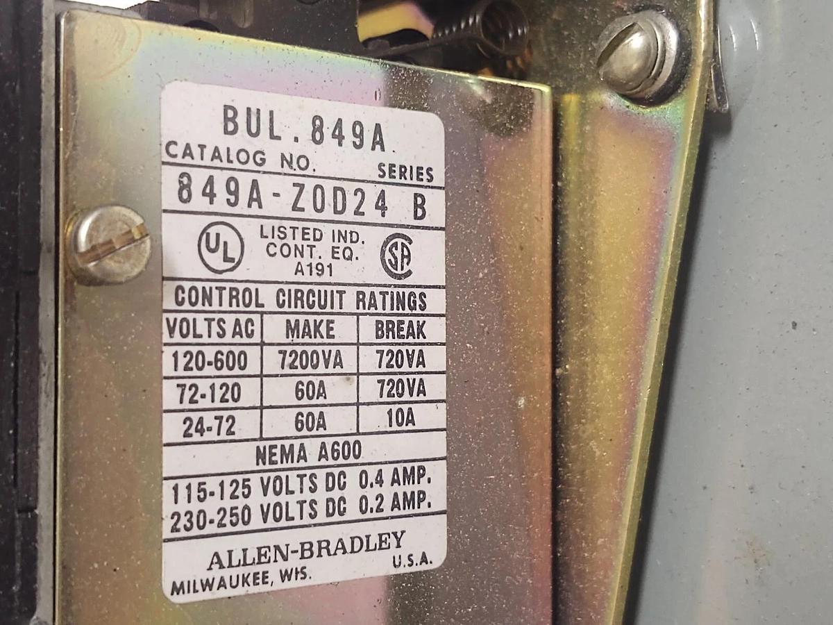 Used Allen Bradley 849A-ZOD24 Time Delay Relay 849A-Z0D24 Complete Unit