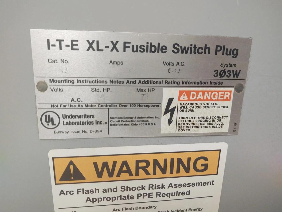 Used 🔥 RV363 SIEMENS ITE, XL-X BUSS PLUG, 100 AMP, 600V, ⭐ CLEAN