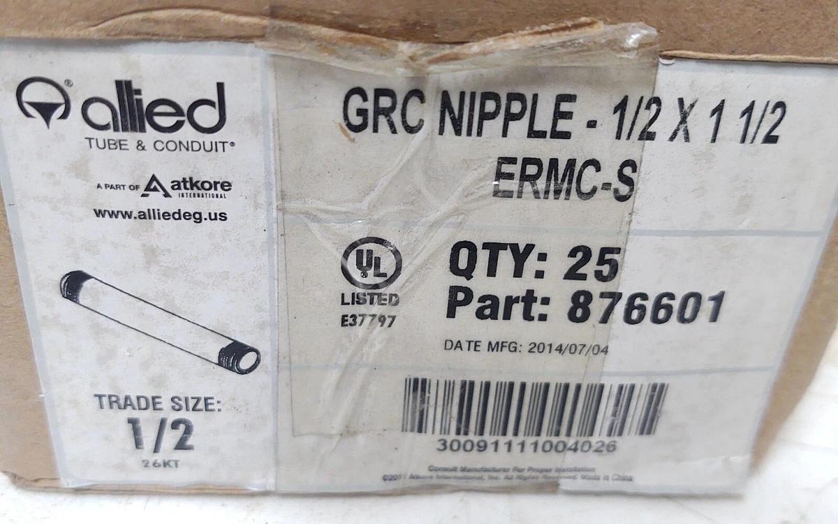 🔥(25 PCS) Allied Tube and Conduit ERMC-S Pipe Nipple Steel 1/2 x 1-1/2