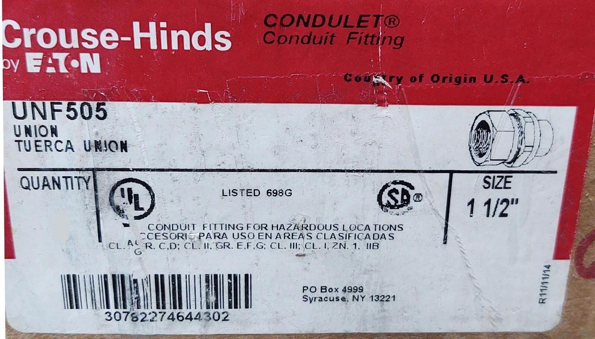 (3 PCS) UNF505 Cooper Crouse Eaton Explosion Proof  1-1/2"  Female Union UNF-505