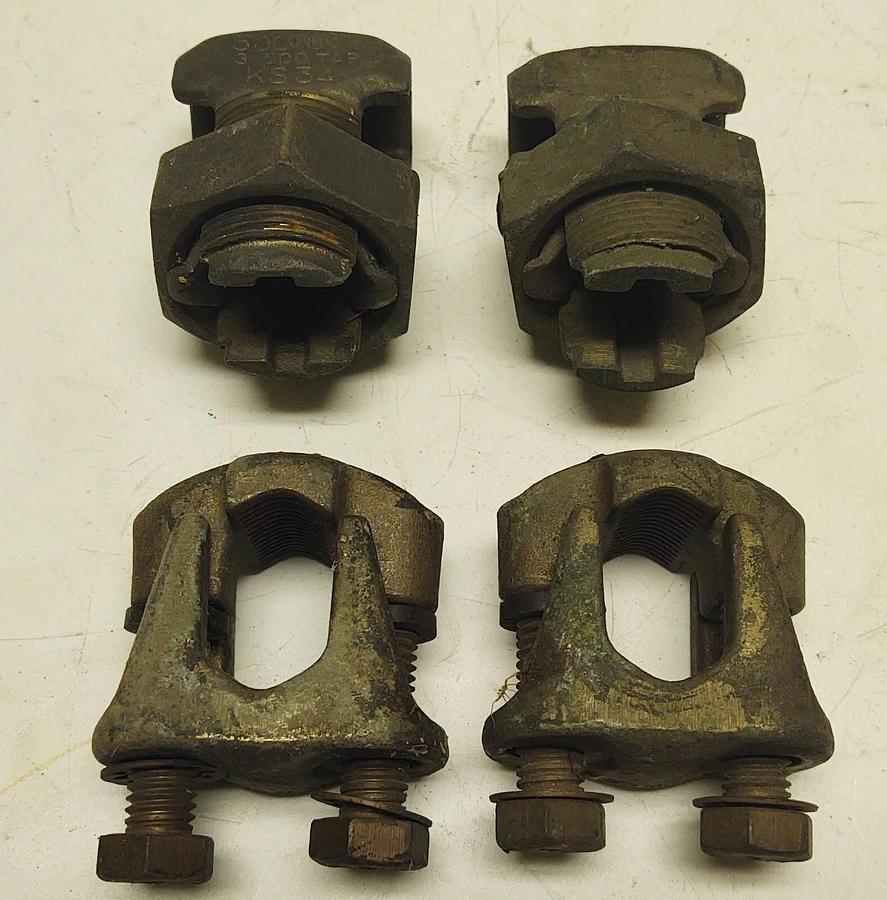 Used (Lot 4) Bronze 3/0- 500  SPLIT BOLT NUT WIRE ELECTRICAL CABLE CLAMP CONNECTORS