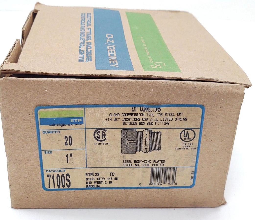 (40) EGS ETP 1" EMT CONNECTORS GLAND COMPRESSION 7100S STEEL CITY