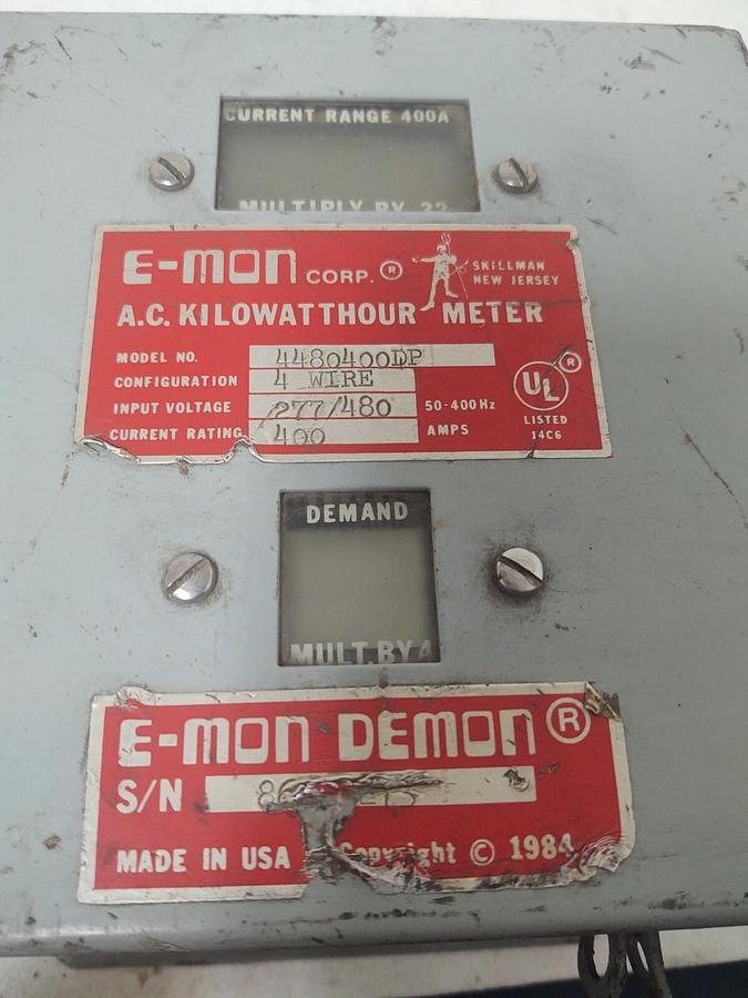 Used 🔥 E-Mon D-Mon 4480400D AC Kilo Watt Hour Meter 4 Wire 480V 400 Amp INDUSTRIAL
