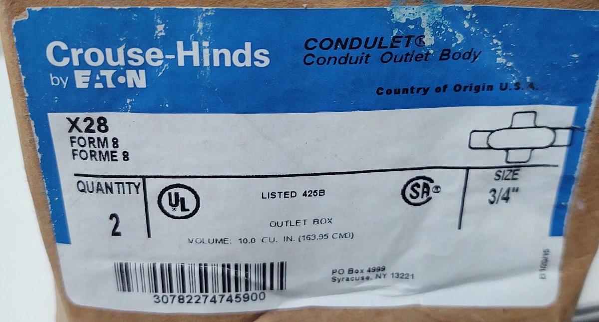 (2PCS) X28 CROUSE HINDS 3/4-INCH HUB SIZE STYLE-X FORM 8 CONDUIT OUTLET THREAD