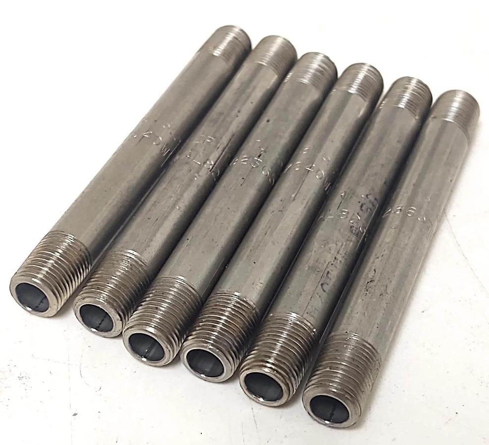 🔥(QTY 6) Merit Brass 1/8" X 3-1/2" 316 Stainless Steel Threaded Pipe Nipple