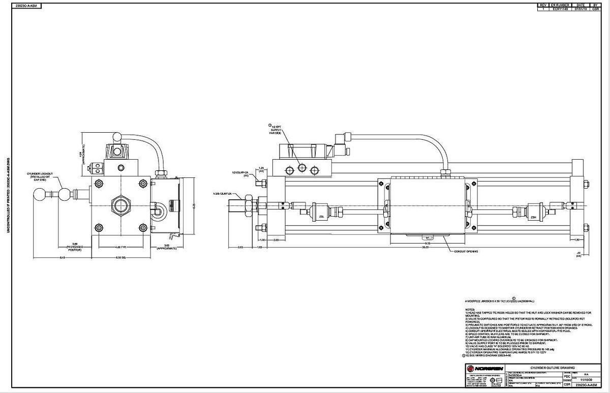 🔥NEW QYT2 - Norgren Air Cylinder - 6" BORE X 30" STROKE J6R33C6 with Valves