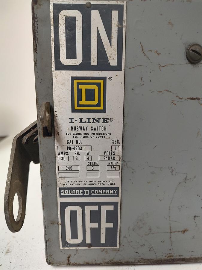 Used Square D PQ4203G 3P4W 30A 240V Fusible I-Line Switch Horizontal Bus Plug
