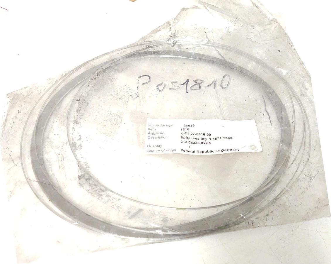 T332 Spiral Pump Sealing Rings 1810  1.4571  213.0x233.0x2.5