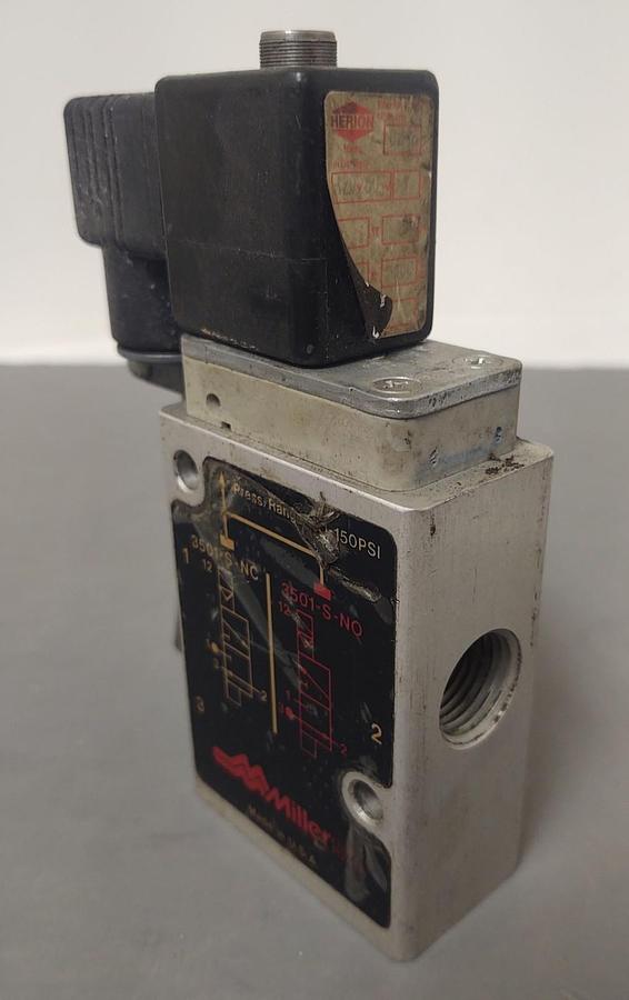 Used 🔥Miller Fluid Power Pneumatic Control Valve 3501-S, 150 PSI Herion Solenoid 1/2
