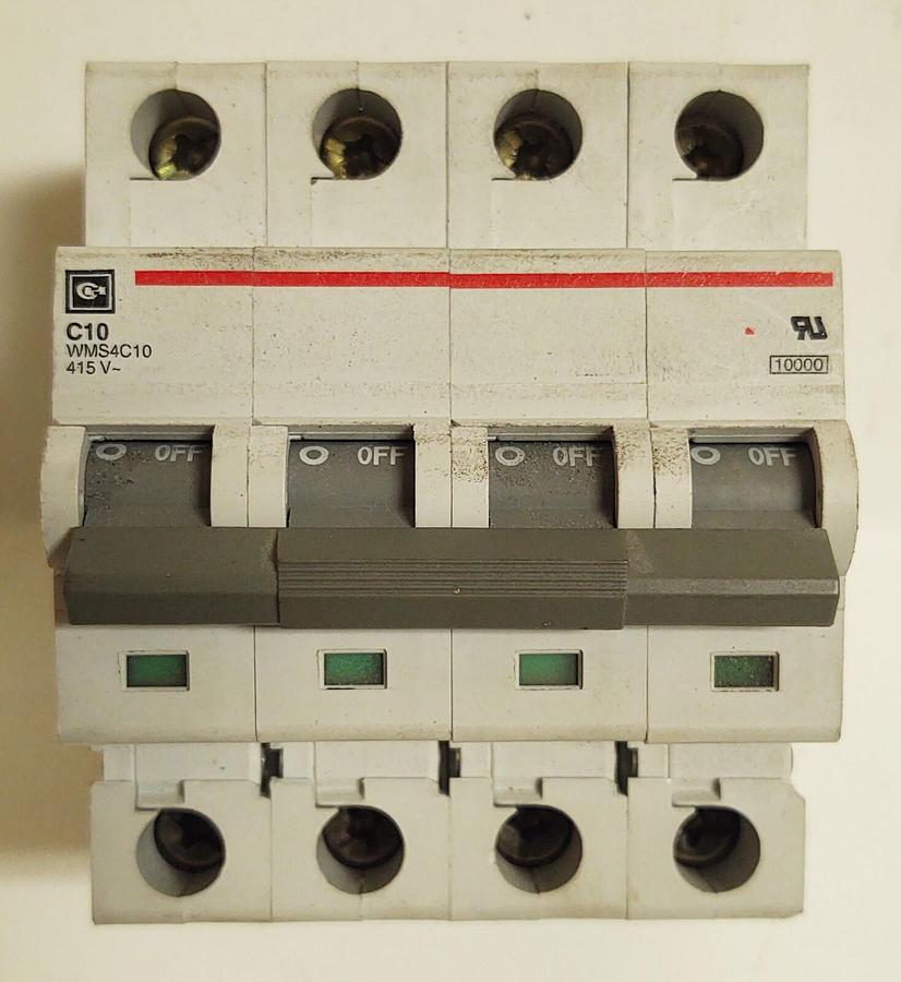 Used WMS4C10 4 P POLE 10A C CRV CKT BRKR EATON CUTLER HAMMER CIRCUIT BREAKER C10 415V