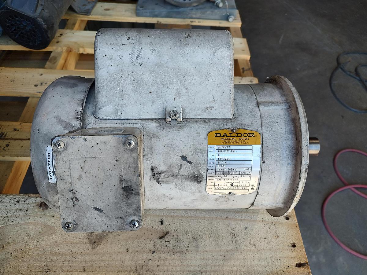 Used BALDOR VL3609T 3 HP Single Phase 115/230 1725 RPM 184TC Frame