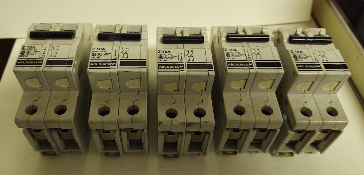 Used (LOT 5) ABL Sursum Z10A Circuit Breakers 2 Pole 277 VAC DIN Rail