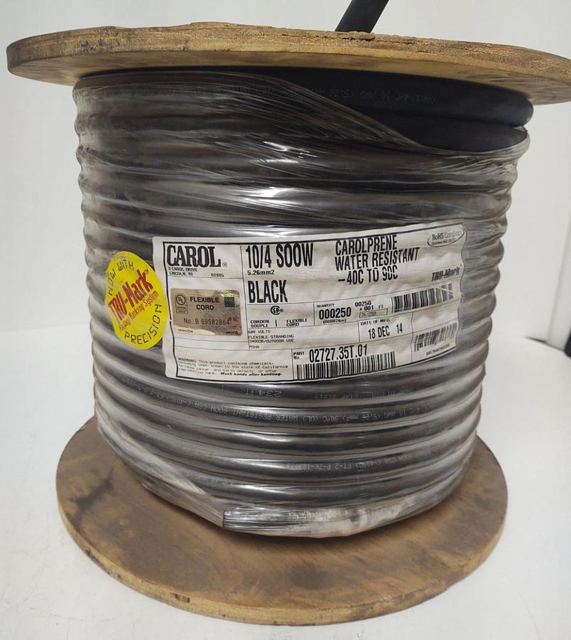 🔥Carol 02727.35T.01 , 250ft 10/4 SOOW Cord, 600 V, Water Resistant -40°C - 90°C