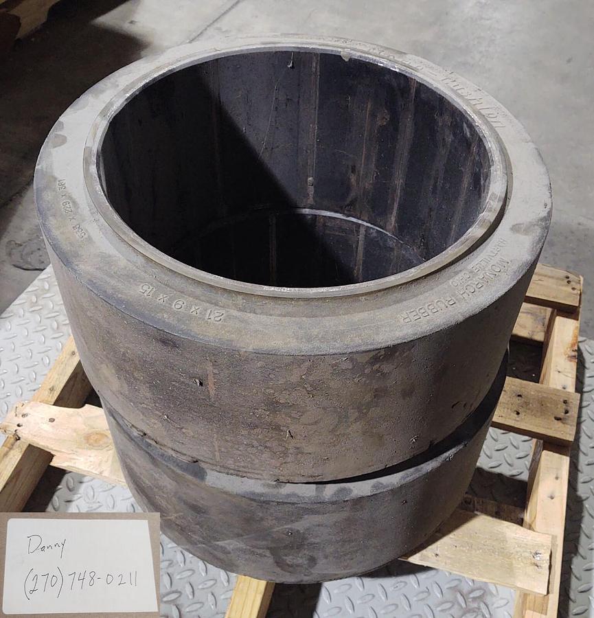 Used (2) 21x9x15 Tires Mono Cushion Forklift Press-On Smooth Tire 21/9/15 USA 21915
