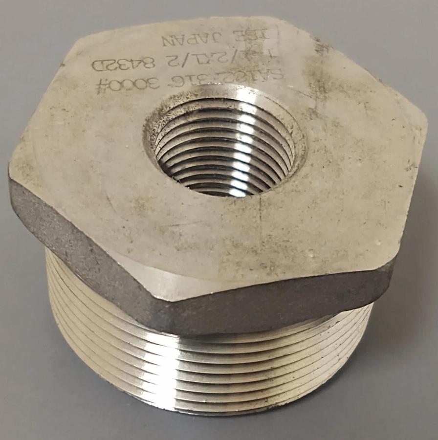 🔥1-1/2" X 1/2" Mnpt X Fnpt 316 SS Hex Reducing Bushing High Pressure 3000