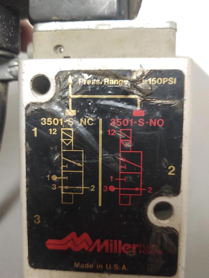 Used 🔥Miller Fluid Power Pneumatic Control Valve 3501-S, 150 PSI Herion Solenoid 1/2