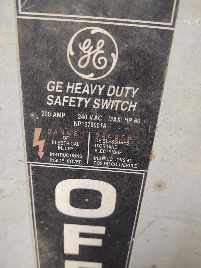 Used 🔥GE NP1578001A HEAVY DUTY SAFETY SWITCH FUSED DISCONNECT, 200A, 240V, MAX 60HP