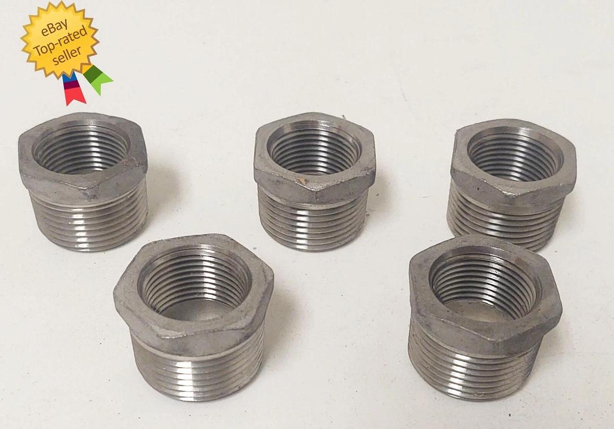 🔥(QTY 5) 1" x 3/4" Hex Bushing Stainless Steel