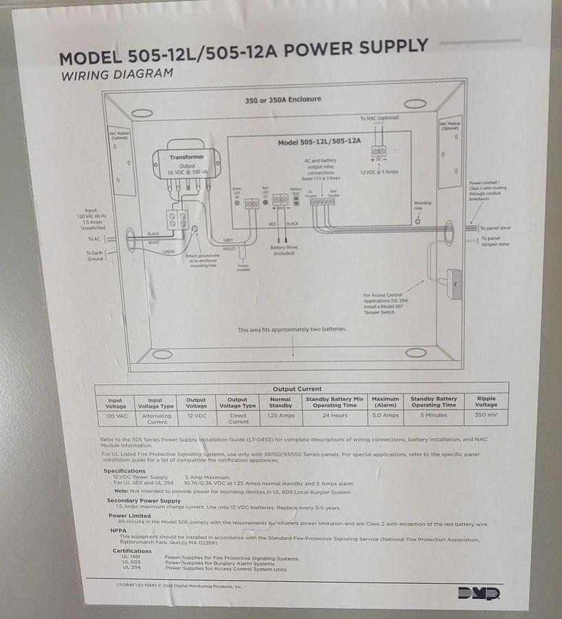 Used 🔥505-12 POWER SUPPLY/ BATTERY CHARGER FIRE ALARM/ SECURITY EQUIPMENT
