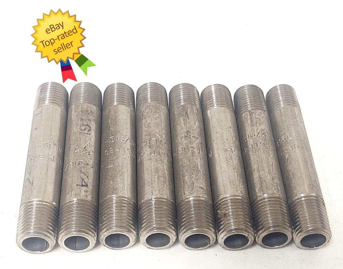 🔥(QTY 8) 316 STAINLESS STEEL PIPE NIPPLE 1/4" NPT x 3" Long