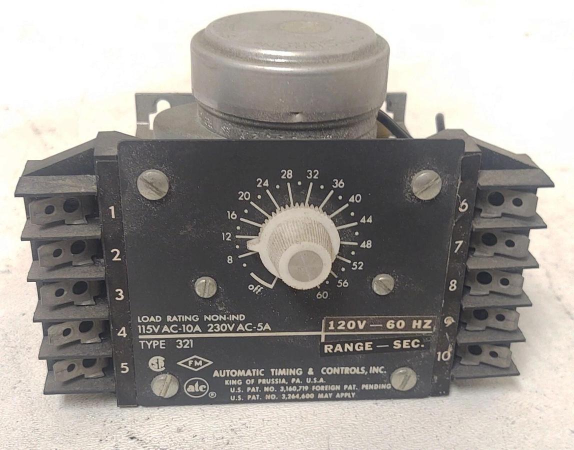 Used 🔥 ATC AUTOMATIC TIMING CONTROLS 321 TIMING RELAY 60 SEC 321BOD7A08H1XX  120V