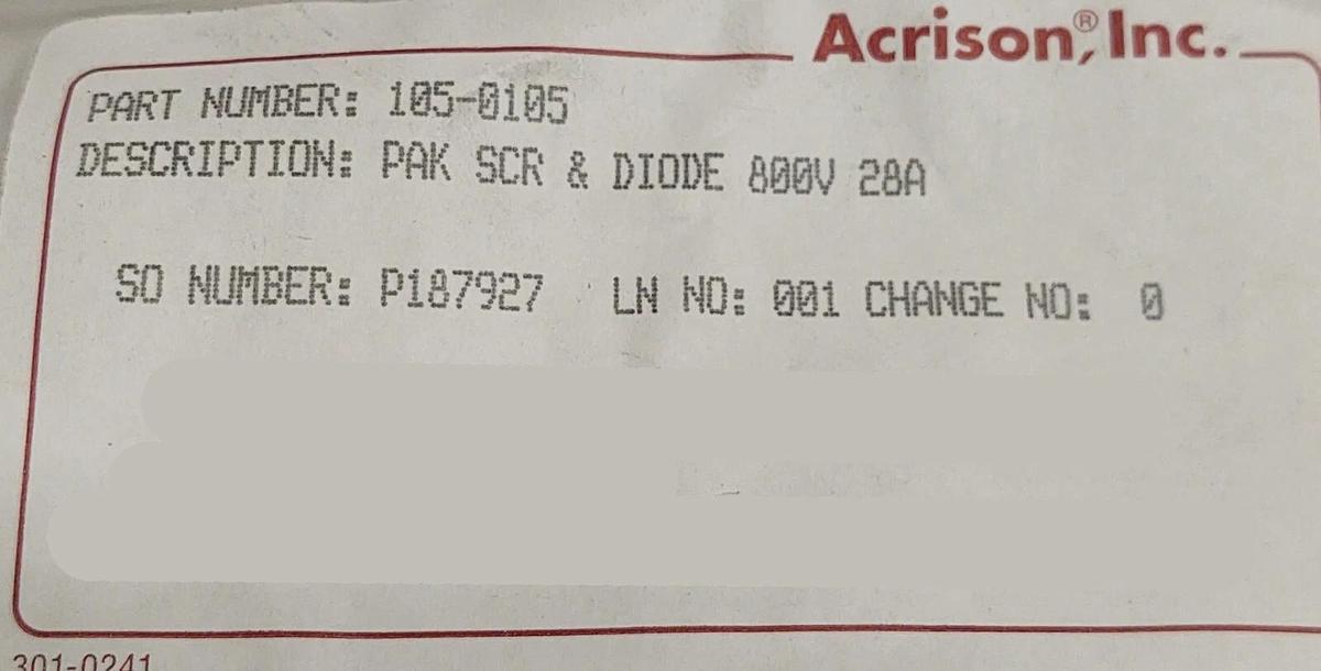 NEW ACRISON 105-0105 RELAY MODULE Rectifier SCR Module 800V 28A Thyristors Diode
