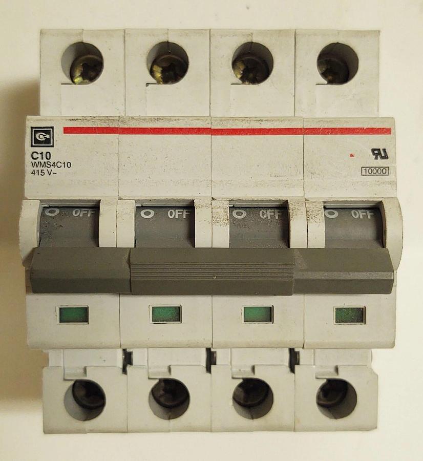 Used WMS4C10 4 P POLE 10A C CRV CKT BRKR EATON CUTLER HAMMER CIRCUIT BREAKER C10 415V