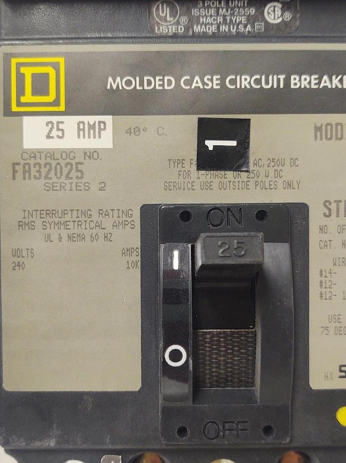 Used 🔥Square D FA32025 3 Pole 25 Amp 600 Vac I-Line Circuit Breaker