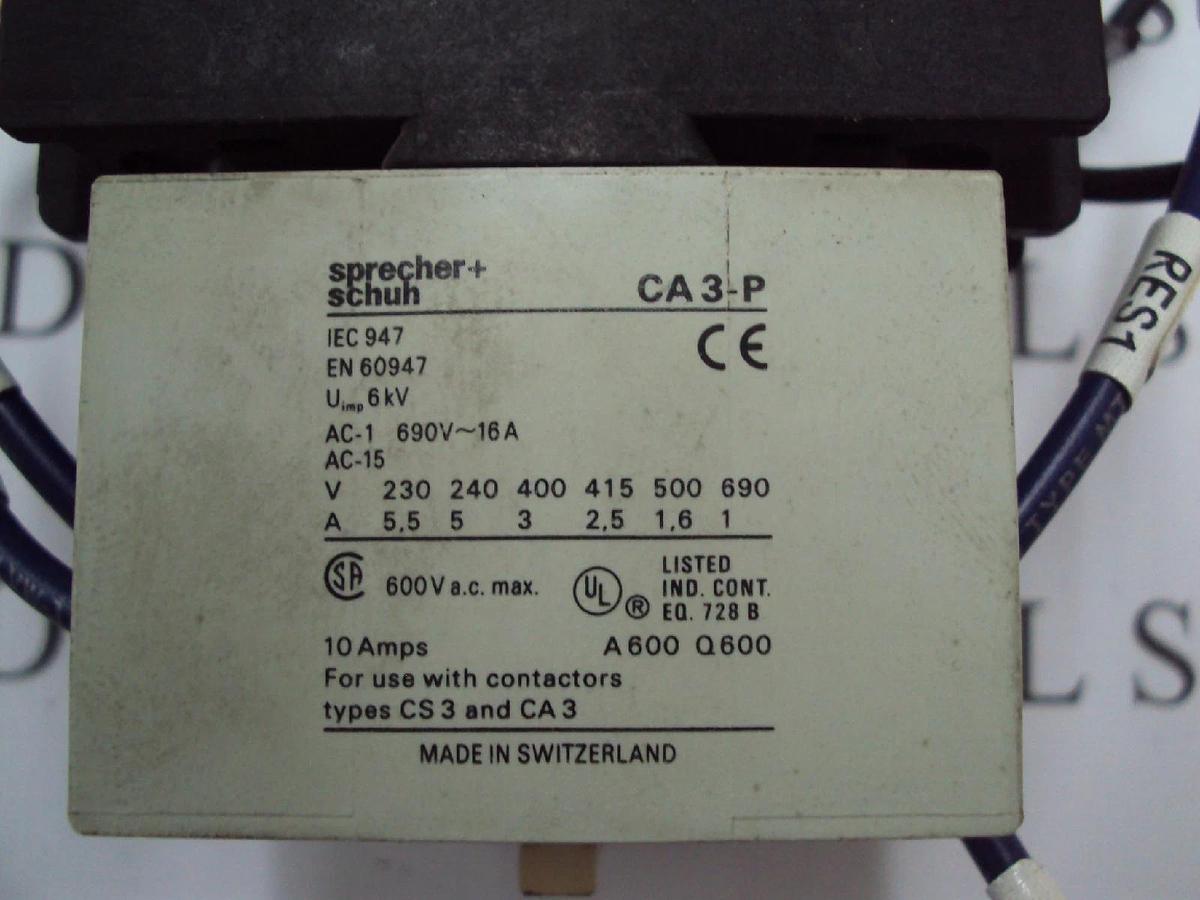 Used Sprecher + Schuh Motor Starter CA3-16C Contactor Coil W/ Contact CA3-P LDS10-24
