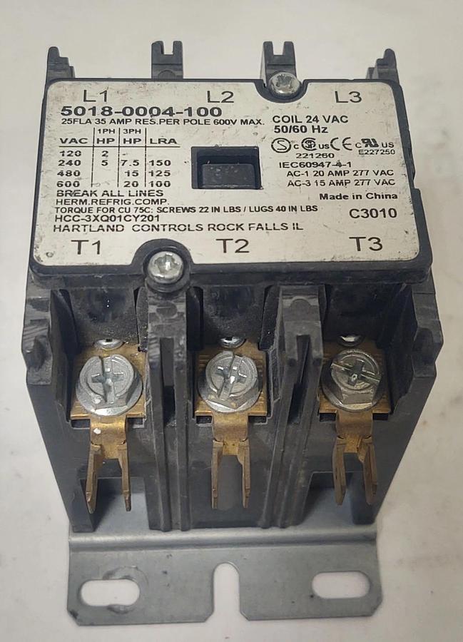 Used 🔥Hartland 5018-0004-100 Relay, 3 Pole, 30 Amp EXCELLENT CONDITION 24V Coil