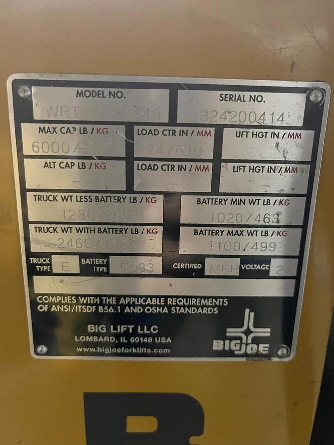 Used Big Joe Electric Pallet Jack Truck Walkie Rider 6,000 LB WRT-60-2748