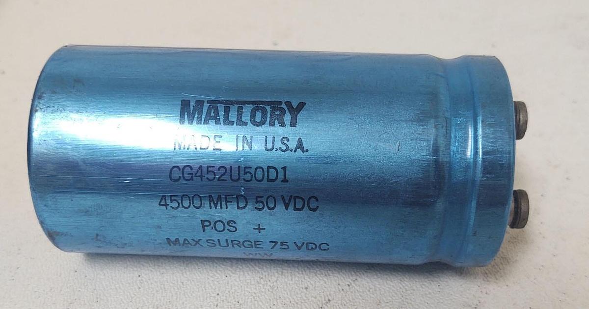 Used 🔥 Mallory CG452U50D1 Capacitor 4500 MFD 50 VDC PIS+ Max SURGE 75VDC