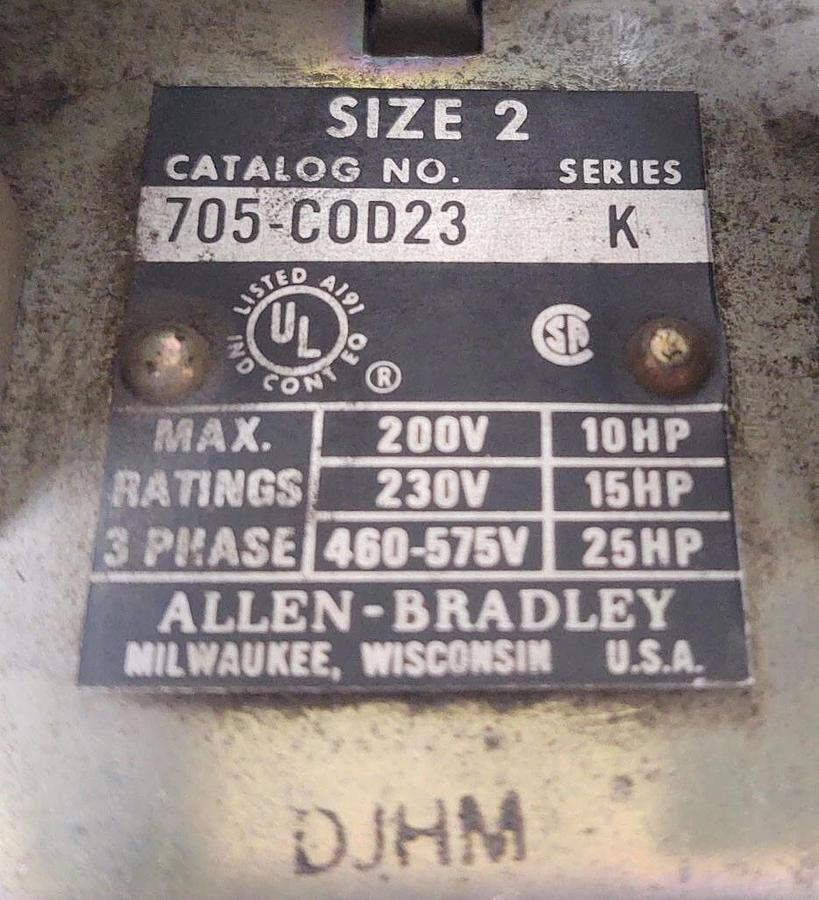 Used 🔥ALLEN BRADLEY 705-COD,  SIZE 2, MOTOR STARTER REVERSING CONTACTOR 120V COIL