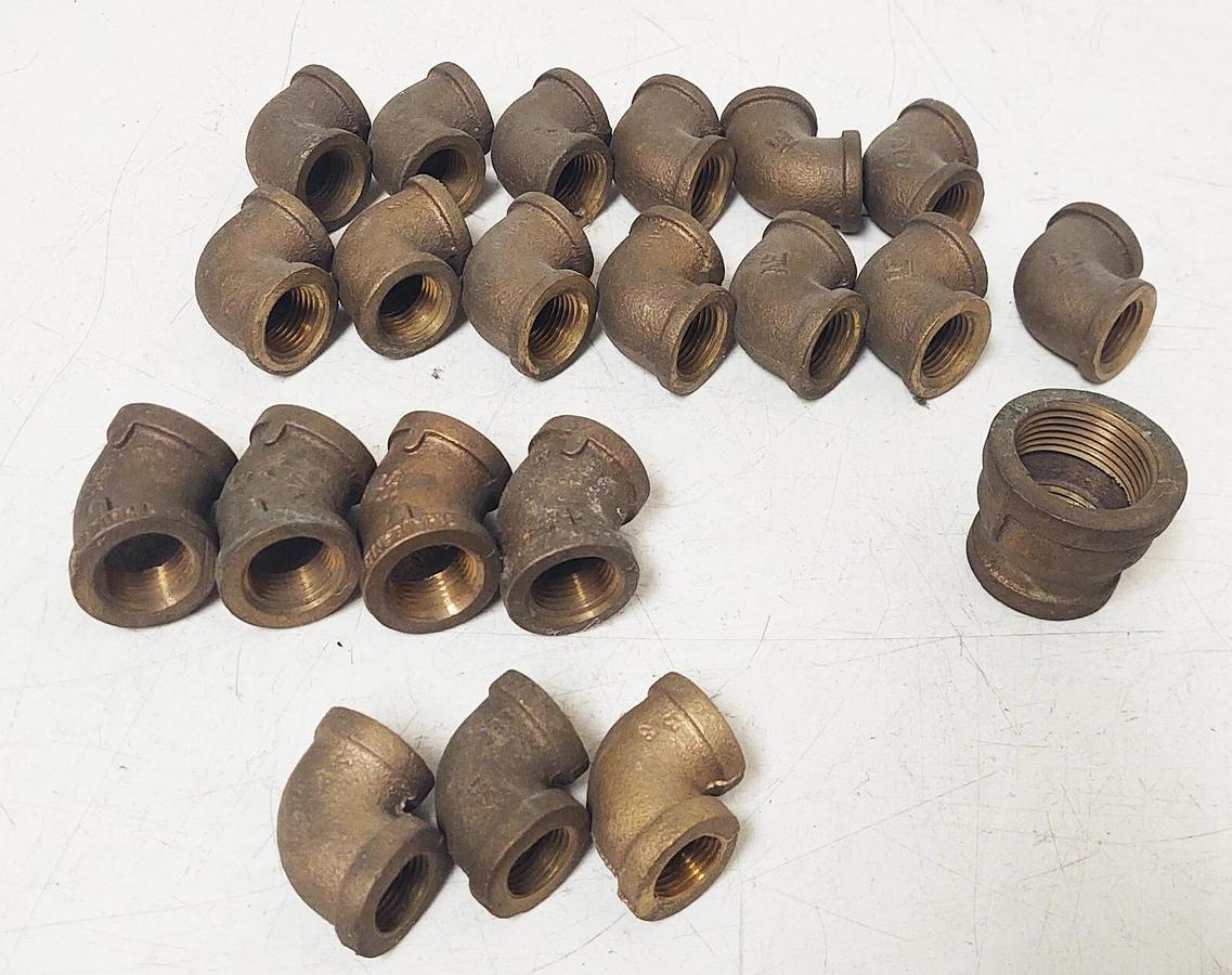 Bronze Pipe Fitting Lot,  90° Elbow, Bell Reducer, 45° Degree, 1" 3/4" 1/2" 3/8"