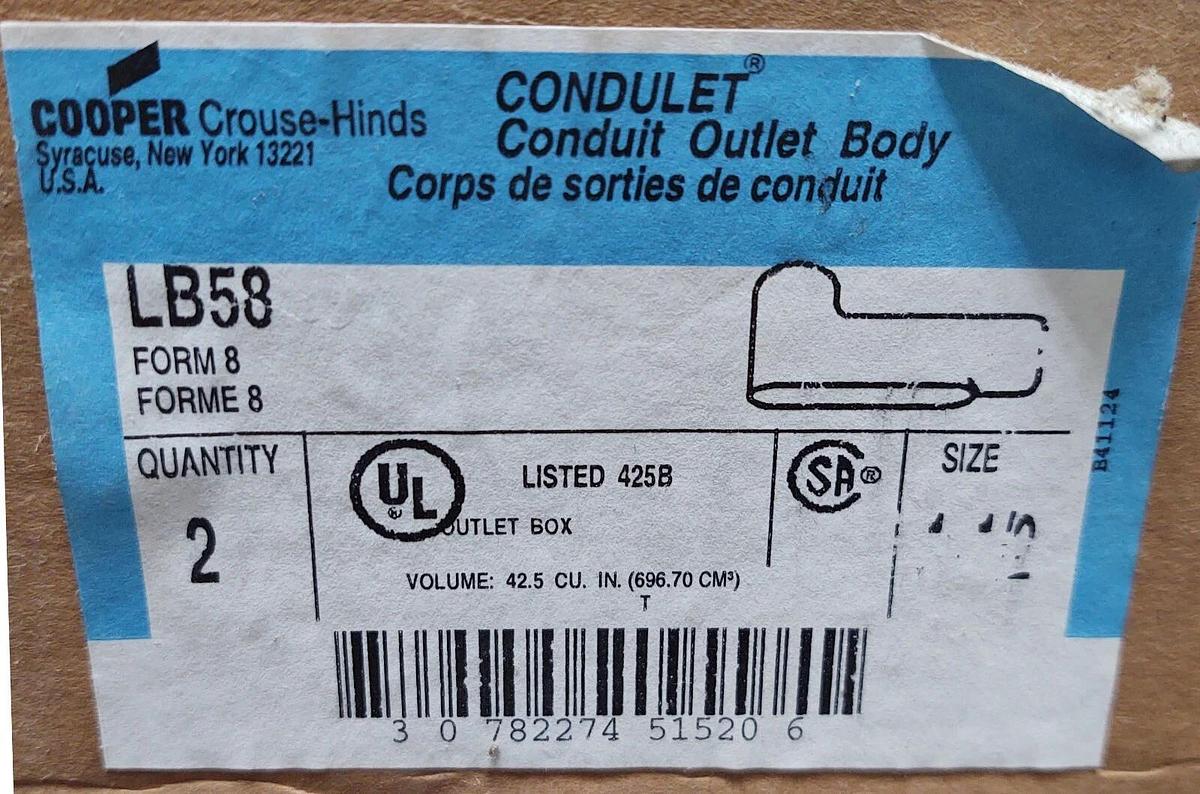 🔥 (2 NEW Crouse-Hinds 1-1/2 Inch Form 8 Conduit Outlet Body 2 Piece Set LB58