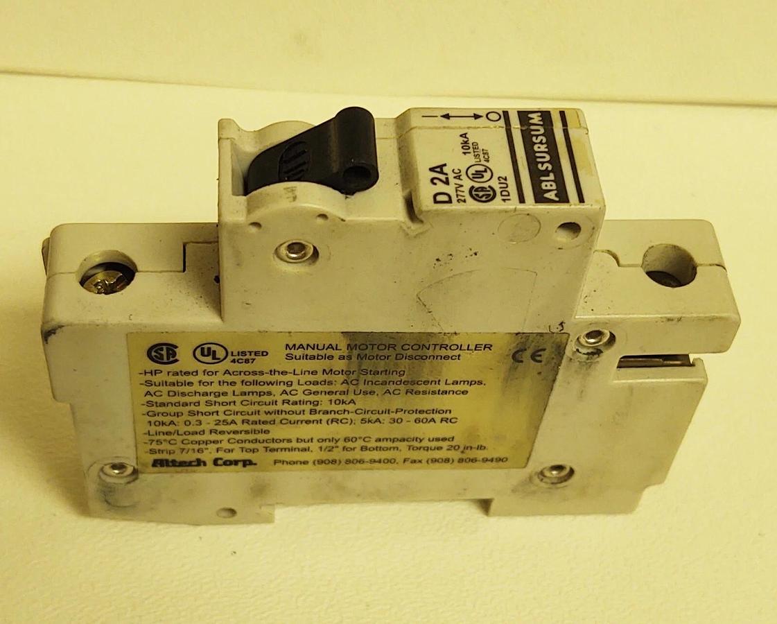Used ALTECH ABL SURSUM CIRCUIT BREAKER 1DU2 D 2A 2 AMP A 277VAC 1 POLE 1P DIN Rail