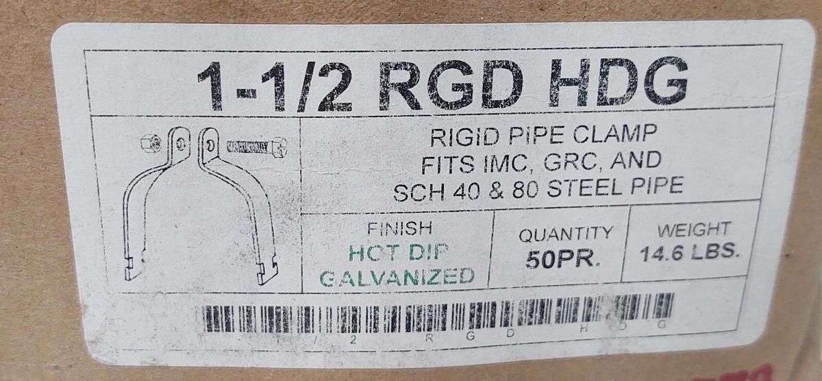 🔥 (50 PCS) 1-1/2" RIGID RGD HDG PIPE CLAMP FITS GRC SCH 40 &80 STEEL PIPE STRAP