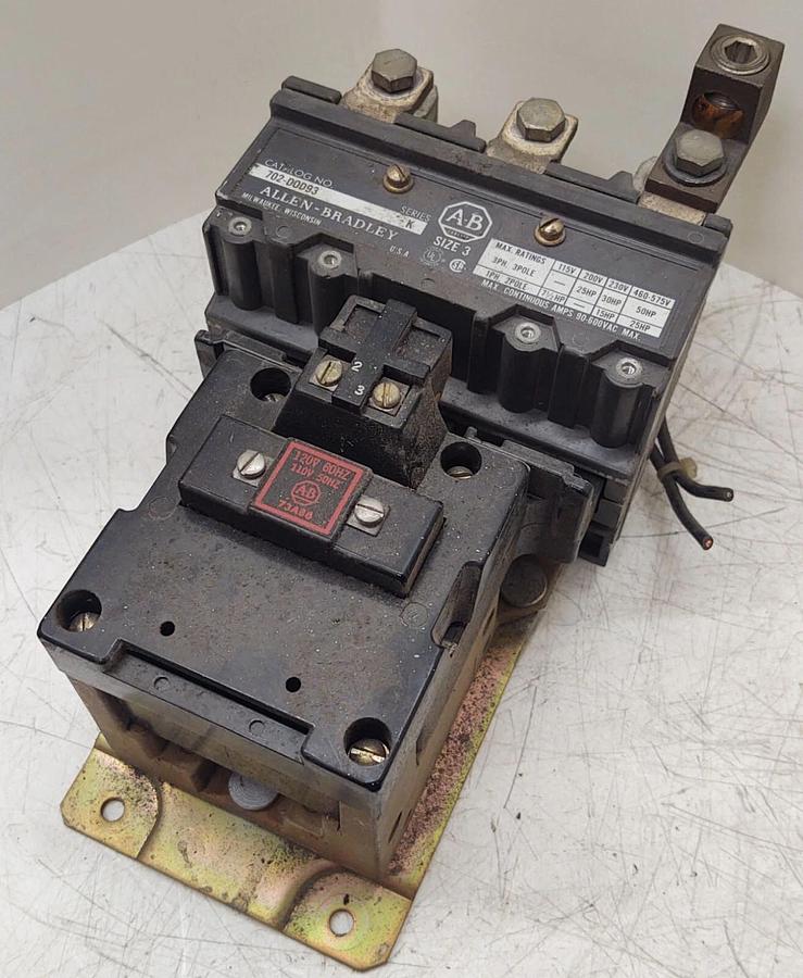 Used 🔥 TESTED ALLEN BRADLEY, 702-DOD93, CONTACTOR SIZE 3 Motor Starter 120V Coil 2