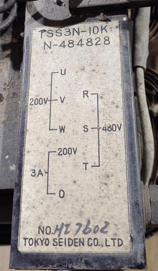 Used Tokyo Seiden 3 Ph Transformer 10 KVA / 480V Primary 200V Secondary Voltage 208V