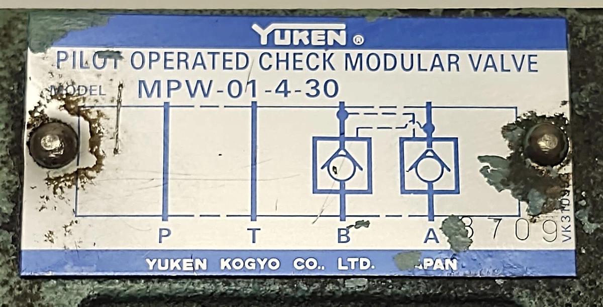 Used YUKEN PILOT OPERATED CHECK MODULAR VALVE MPW-01-4-30