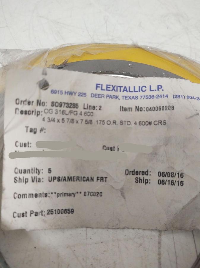 🔥 (5 PCS) Flexitallic CG Spiral Wound Metal Gasket 4" 316L Stainless B16 20