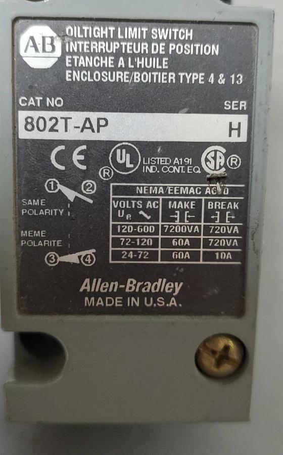 Used đŸ”¥Allen Bradley 802T-AP Oiltight Limit Switch