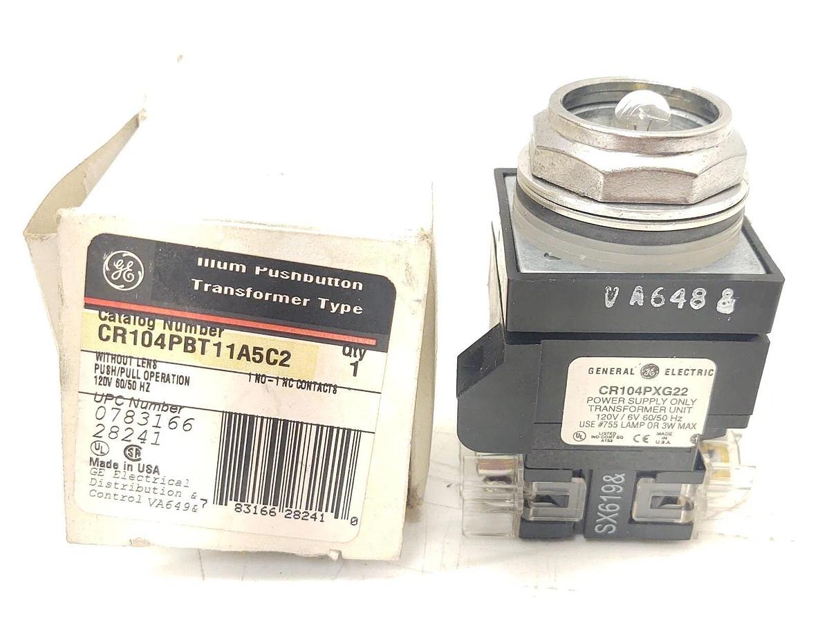 GENERAL ELECTRIC CR104PBT11A5C2 ILLUMINATED PUSHBUTTON 120V, 1 NO 1 NC CONTACT