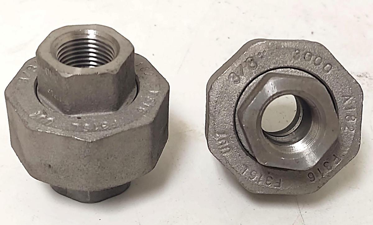 🔥(QTY 2) 3/8" NPT 316 Stainless Steel Threaded Pipe Union 3000#